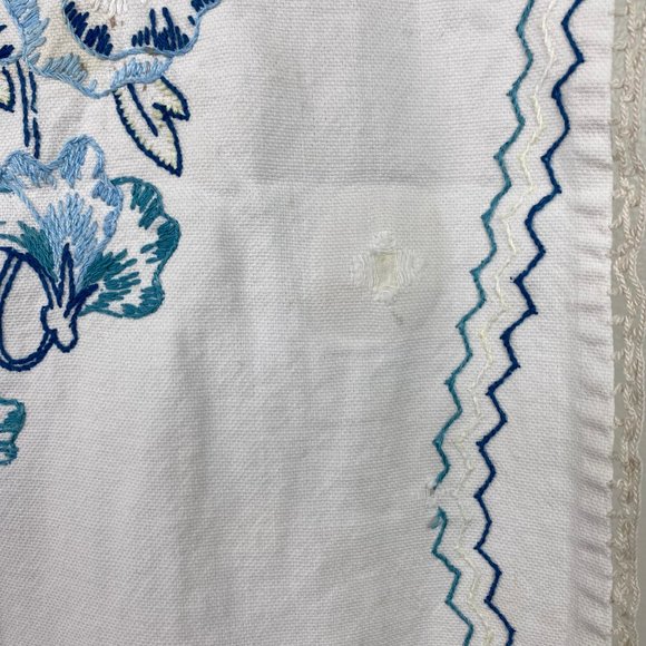 Vintage Shades of Blue Embroidered Table Runner 13" X 37" - Picture 6 of 12